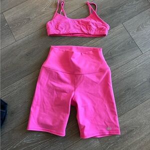 Alo Pink Sports Bra and Shorts Set